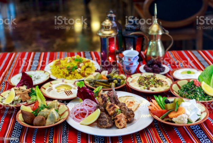 Iftar or Suhoor buffet served during Ramadan in Middle East Country