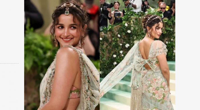 ২৩ ফুট লম্বা আঁচলে নিয়ে মেট গালায় উপস্থিত আলিয়া